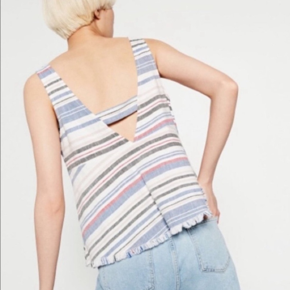 ZARA BASIC DENIM COUTURE STRIPED V TOP S